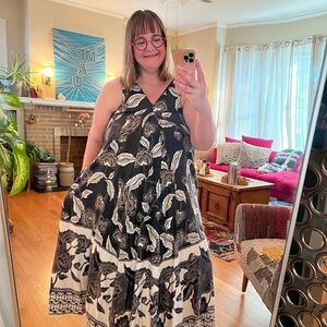 Anthropologie Floreat L voluminous black and white sleeveless maxi with pockets